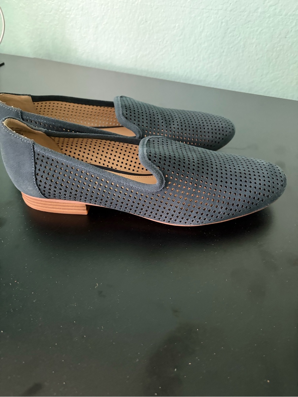 Violet & Red Perforated Navy Suede Slip-On Loafers